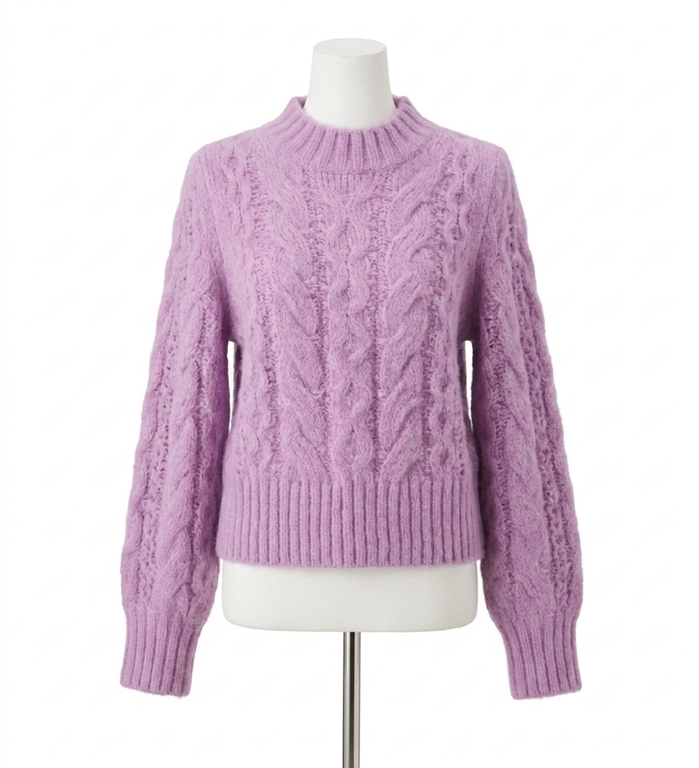 NEW BLUIVY puff sleeve cable pullover in lavender
